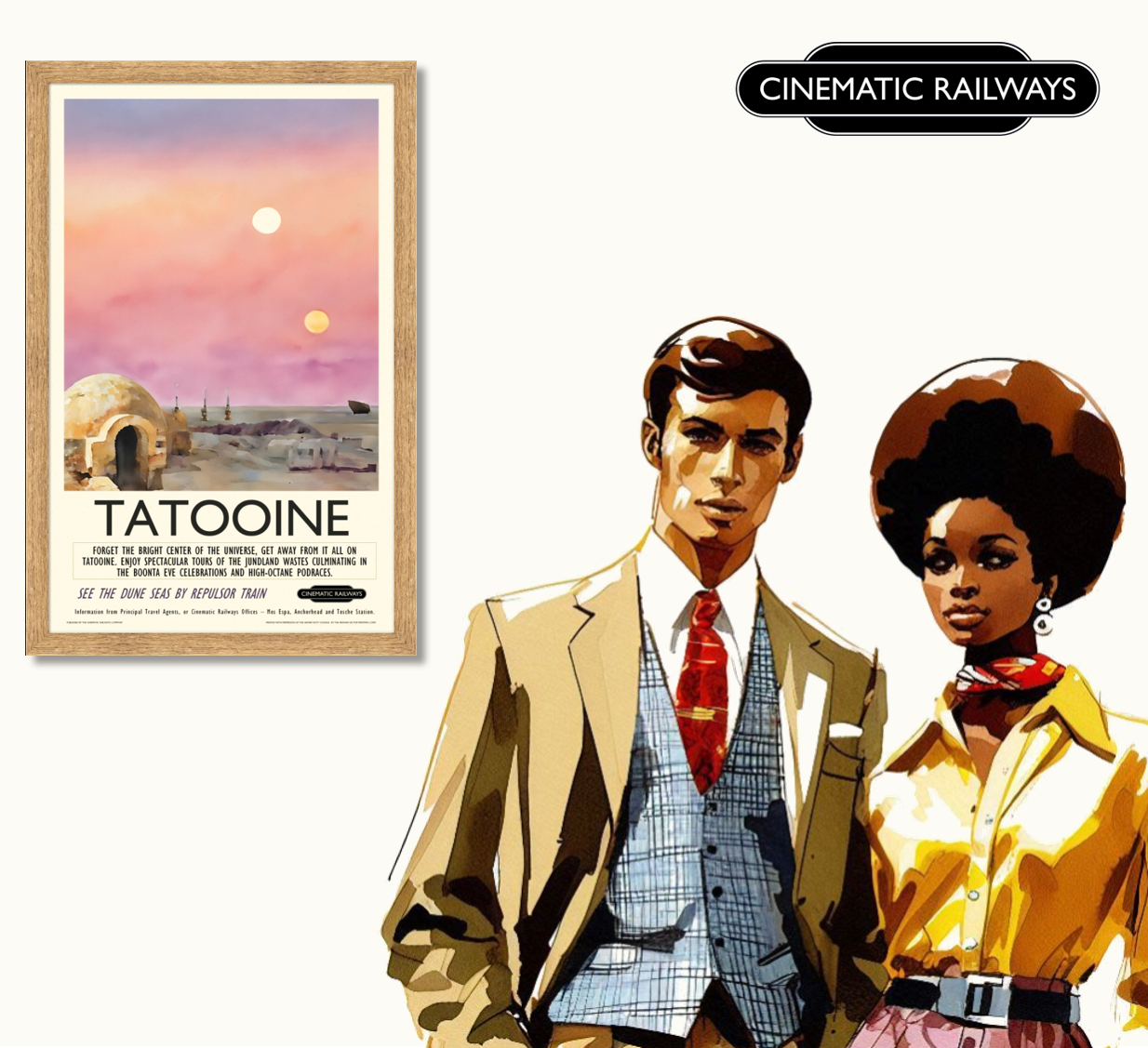 Tatooine - a vintage travel poster inspired by your favourite film / movie - Cinematic Railways