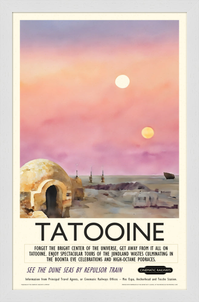 Tatooine - a vintage travel poster inspired by your favourite film / movie - Cinematic Railways