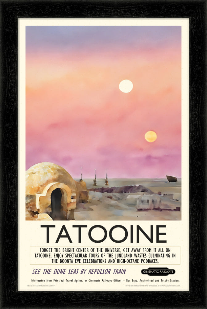Tatooine - a vintage travel poster inspired by your favourite film / movie - Cinematic Railways