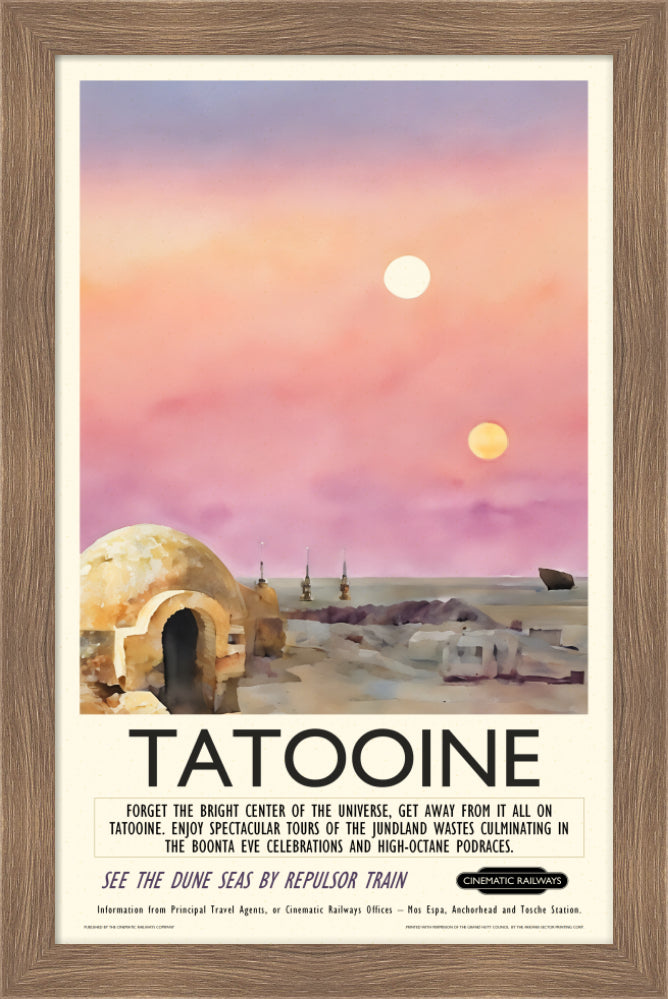 Tatooine - a vintage travel poster inspired by your favourite film / movie - Cinematic Railways