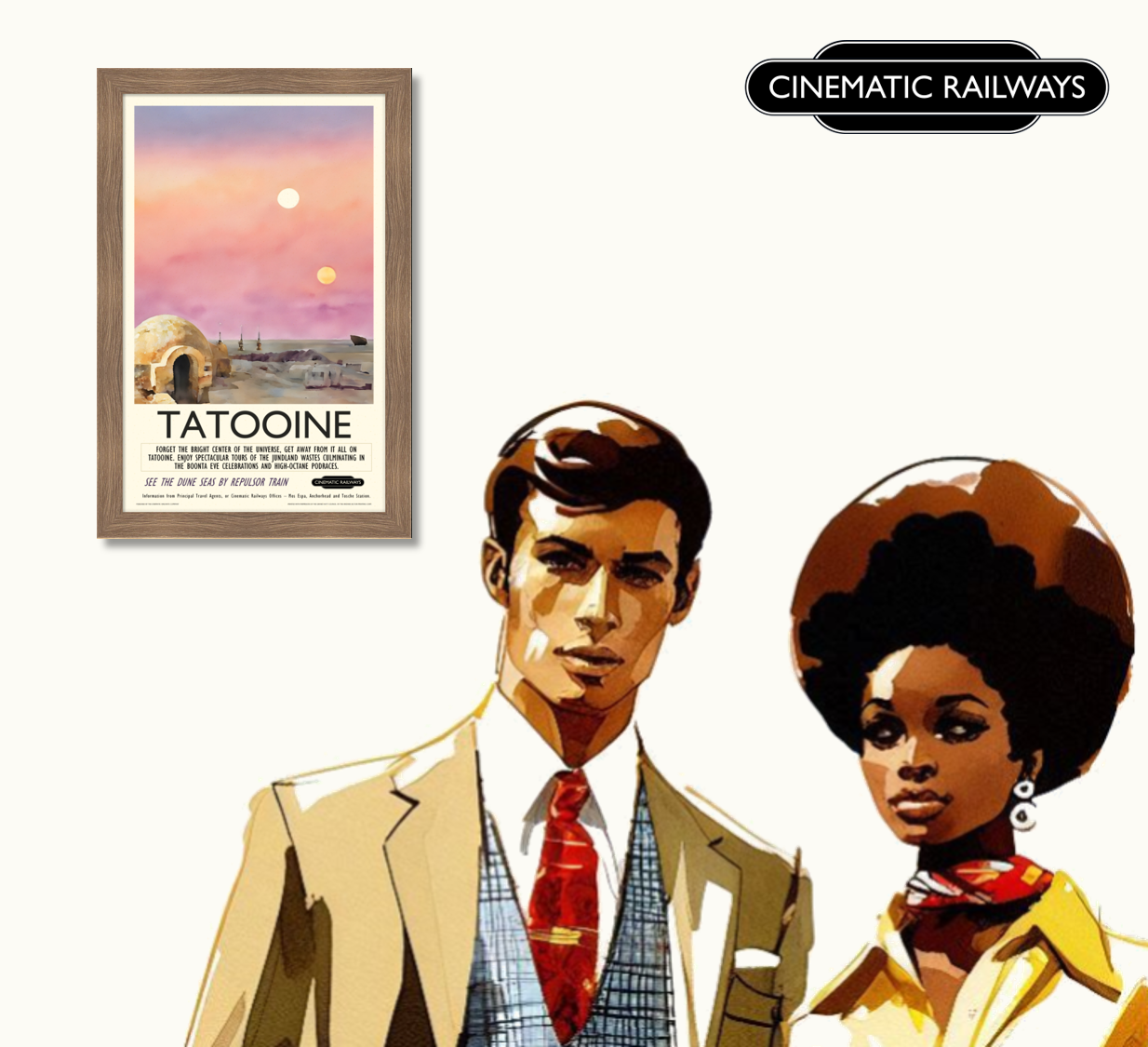 Tatooine - a vintage travel poster inspired by your favourite film / movie - Cinematic Railways