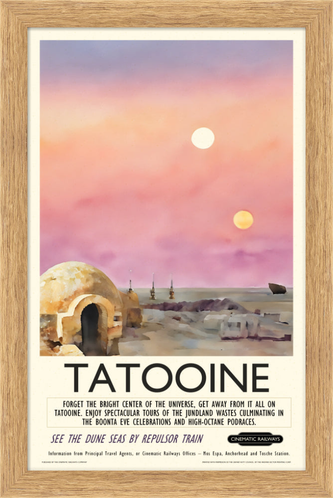 Tatooine - a vintage travel poster inspired by your favourite film / movie - Cinematic Railways