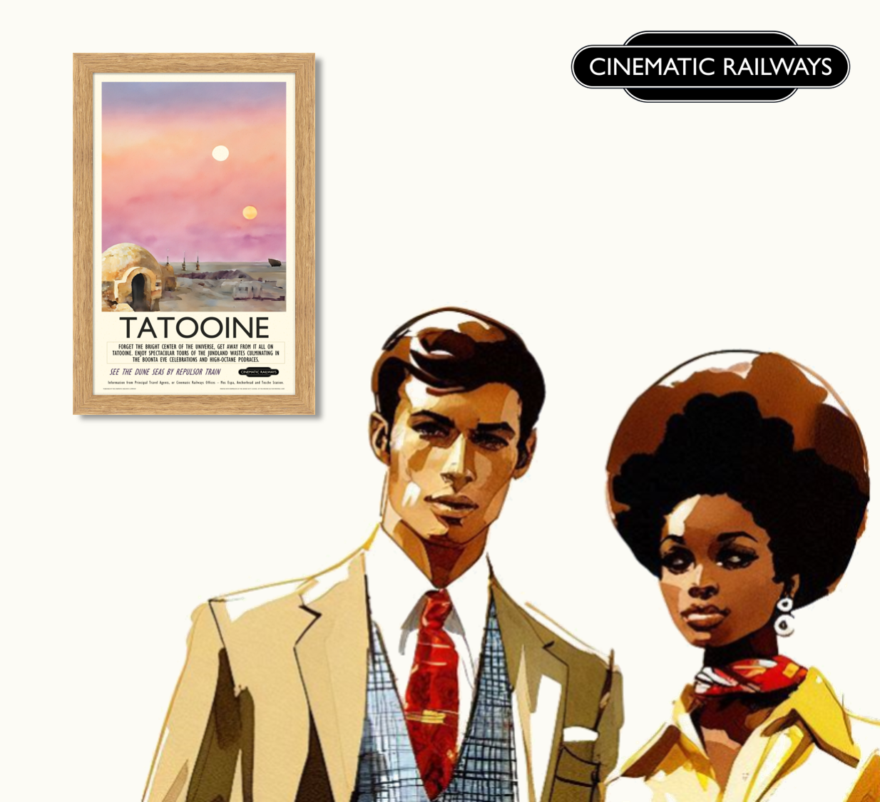 Tatooine - a vintage travel poster inspired by your favourite film / movie - Cinematic Railways