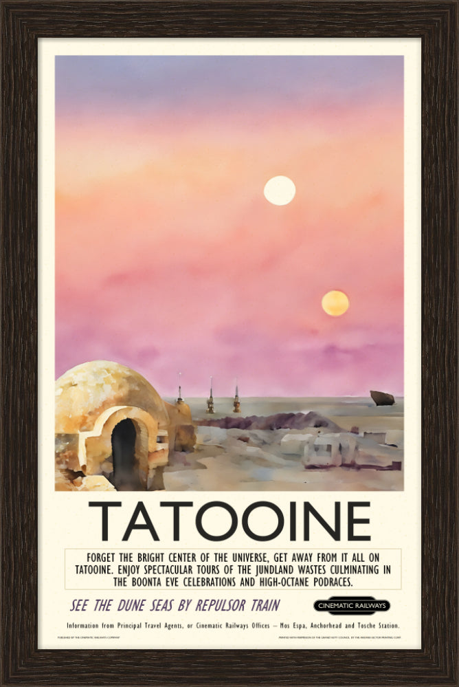 Tatooine - a vintage travel poster inspired by your favourite film / movie - Cinematic Railways