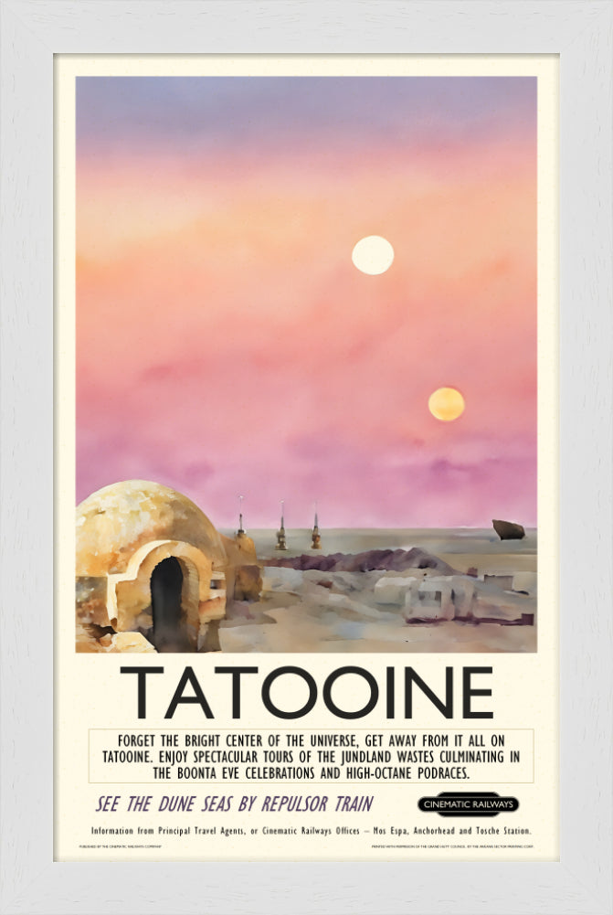 Tatooine - a vintage travel poster inspired by your favourite film / movie - Cinematic Railways