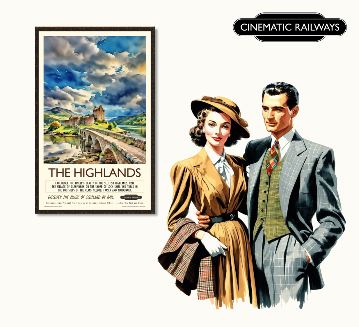The Highlands - a vintage travel poster inspired by your favourite film / movie - Cinematic Railways