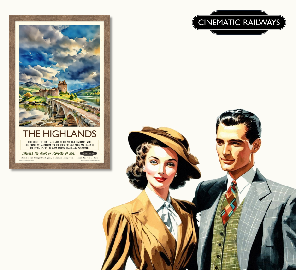 The Highlands - a vintage travel poster inspired by your favourite film / movie - Cinematic Railways