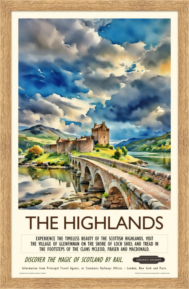 The Highlands - a vintage travel poster inspired by your favourite film / movie - Cinematic Railways