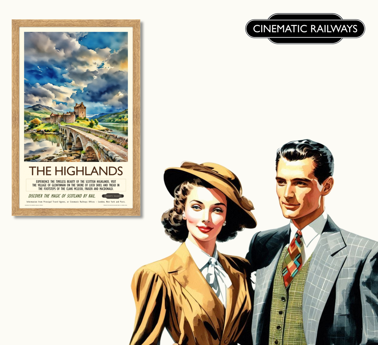 The Highlands - a vintage travel poster inspired by your favourite film / movie - Cinematic Railways