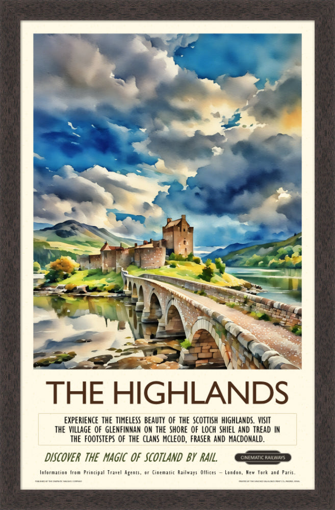 The Highlands - a vintage travel poster inspired by your favourite film / movie - Cinematic Railways
