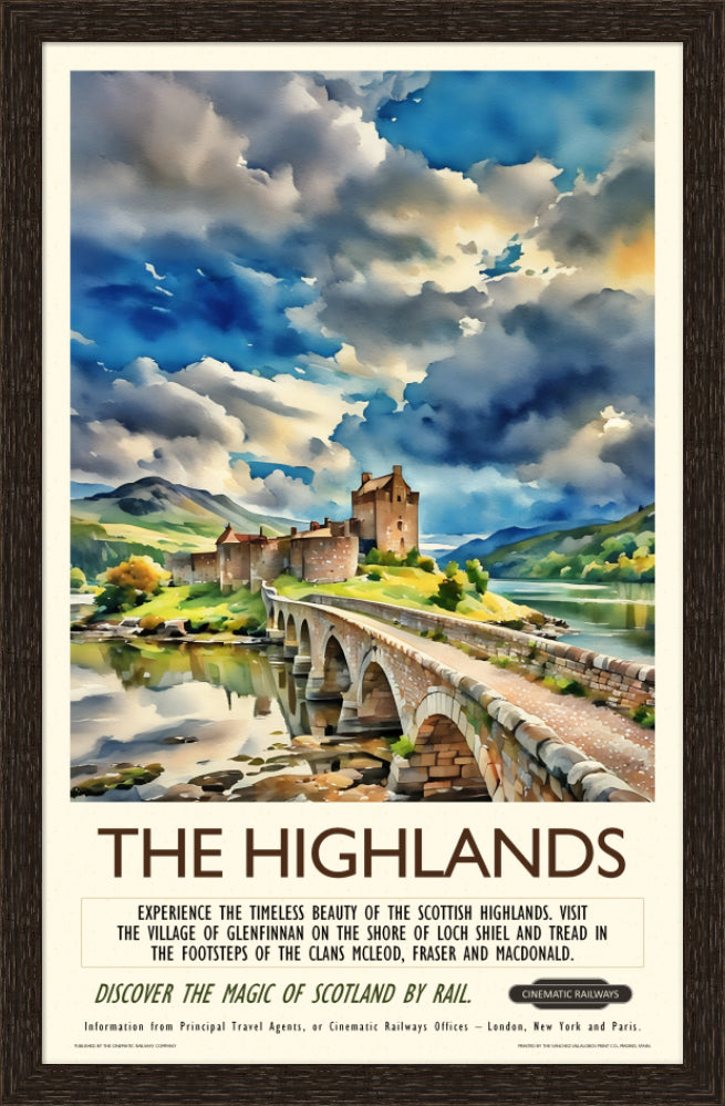 The Highlands - a vintage travel poster inspired by your favourite film / movie - Cinematic Railways