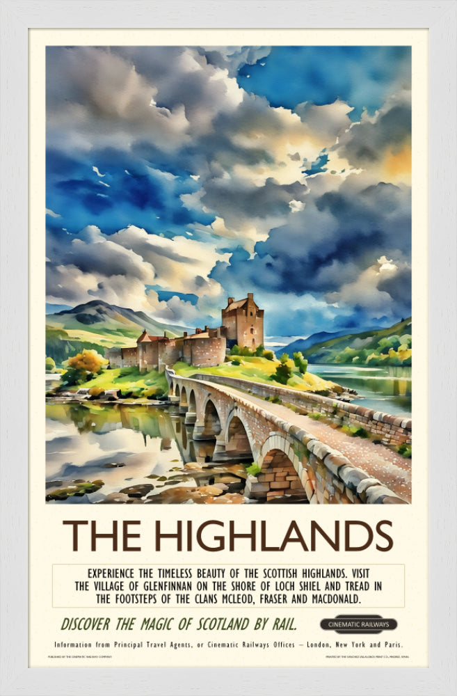 The Highlands - a vintage travel poster inspired by your favourite film / movie - Cinematic Railways