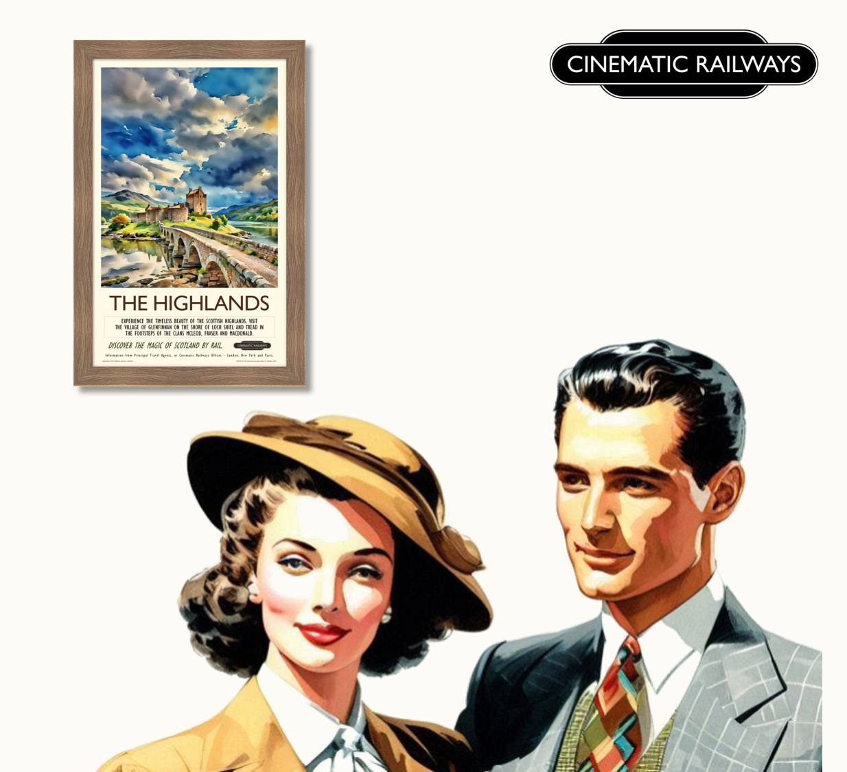 The Highlands - a vintage travel poster inspired by your favourite film / movie - Cinematic Railways