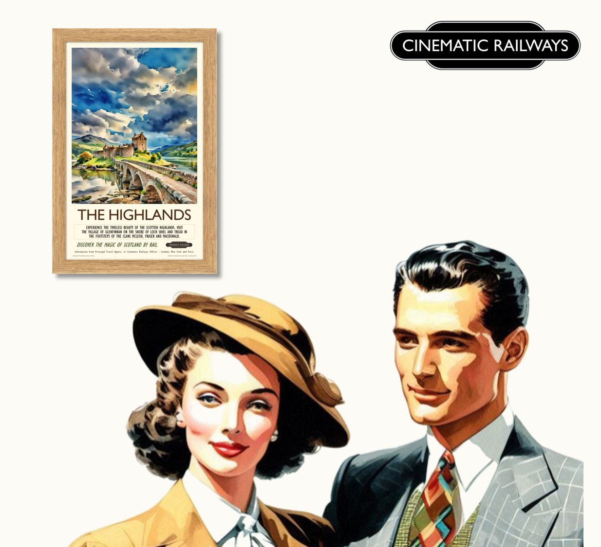 The Highlands - a vintage travel poster inspired by your favourite film / movie - Cinematic Railways