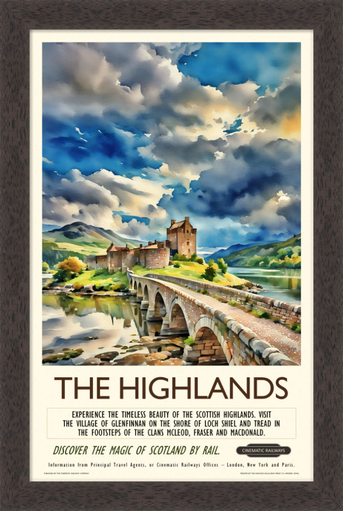 The Highlands - a vintage travel poster inspired by your favourite film / movie - Cinematic Railways