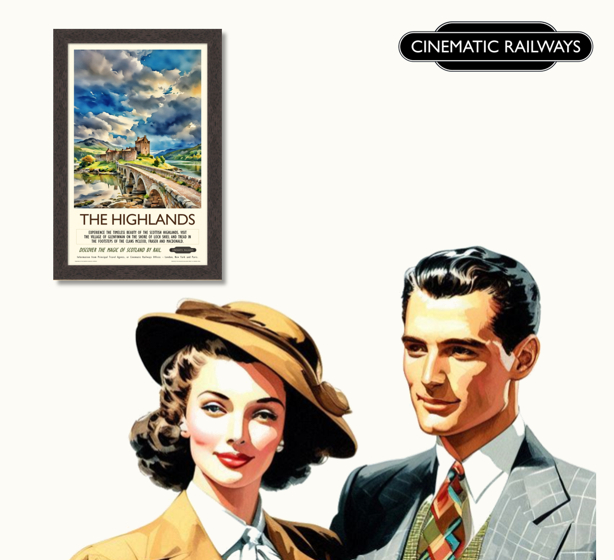 The Highlands - a vintage travel poster inspired by your favourite film / movie - Cinematic Railways