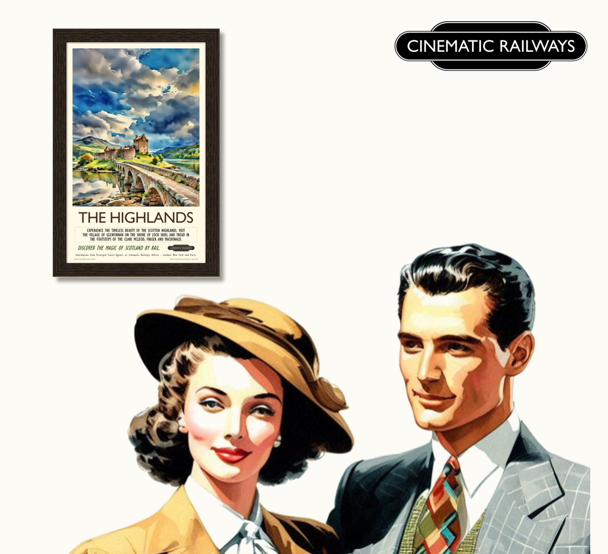 The Highlands - a vintage travel poster inspired by your favourite film / movie - Cinematic Railways
