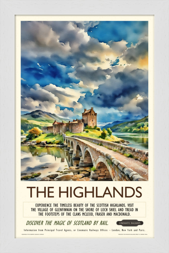 The Highlands - a vintage travel poster inspired by your favourite film / movie - Cinematic Railways