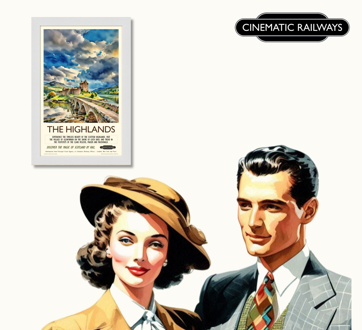 The Highlands - a vintage travel poster inspired by your favourite film / movie - Cinematic Railways