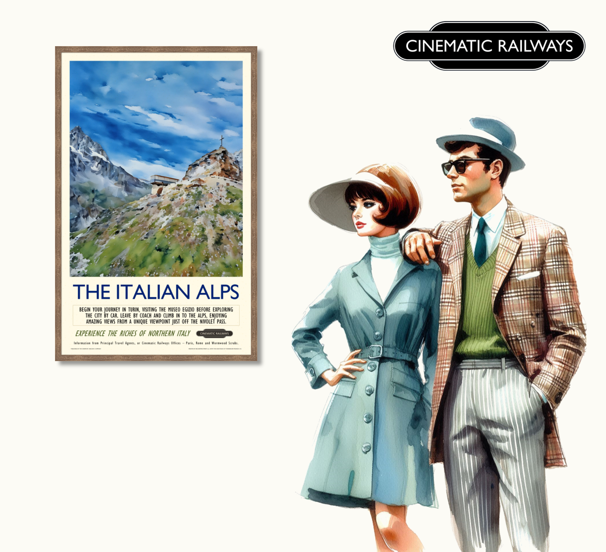The Italian Alps - a vintage travel poster inspired by your favourite film / movie - Cinematic Railways