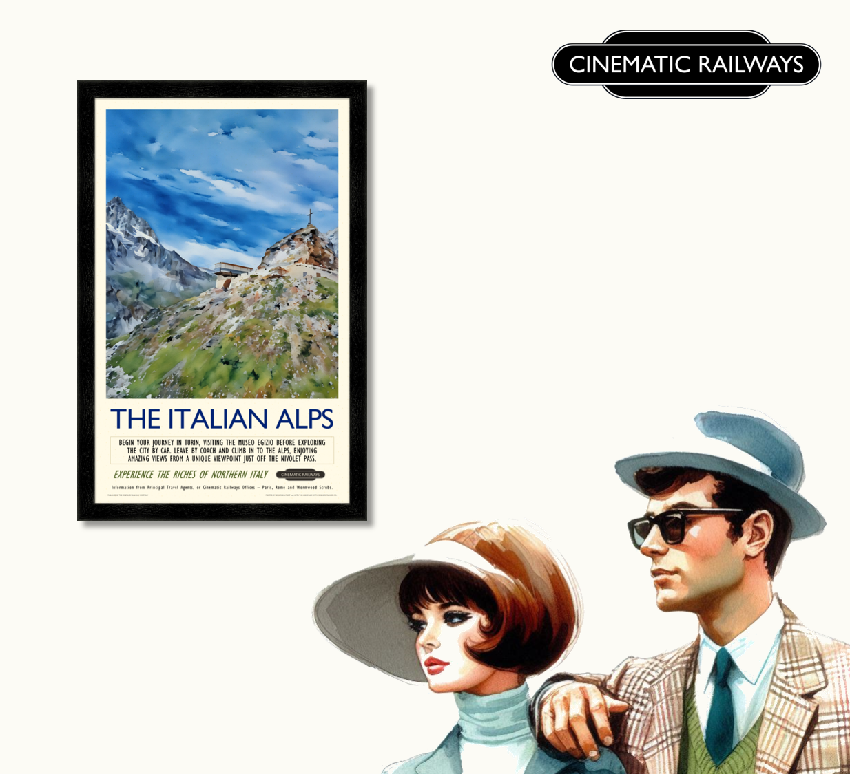 The Italian Alps - a vintage travel poster inspired by your favourite film / movie - Cinematic Railways
