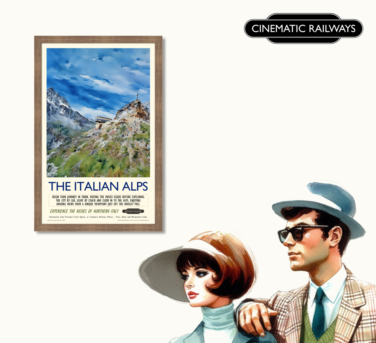 The Italian Alps - a vintage travel poster inspired by your favourite film / movie - Cinematic Railways