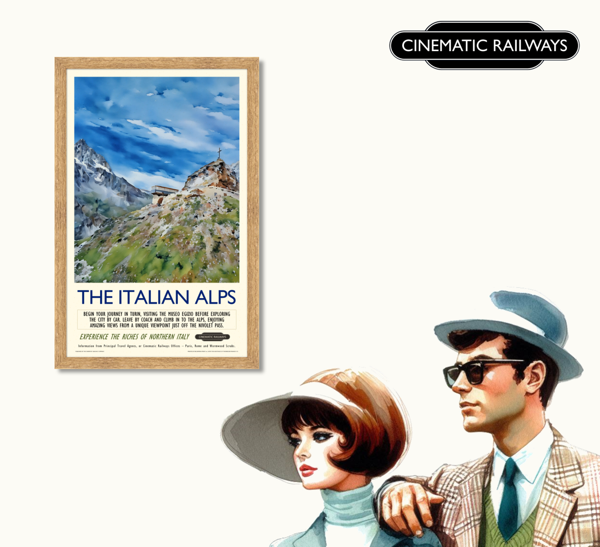 The Italian Alps - a vintage travel poster inspired by your favourite film / movie - Cinematic Railways