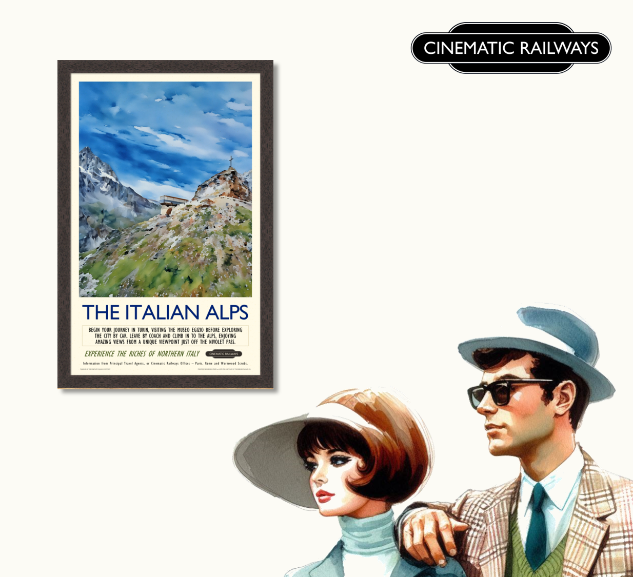 The Italian Alps - a vintage travel poster inspired by your favourite film / movie - Cinematic Railways