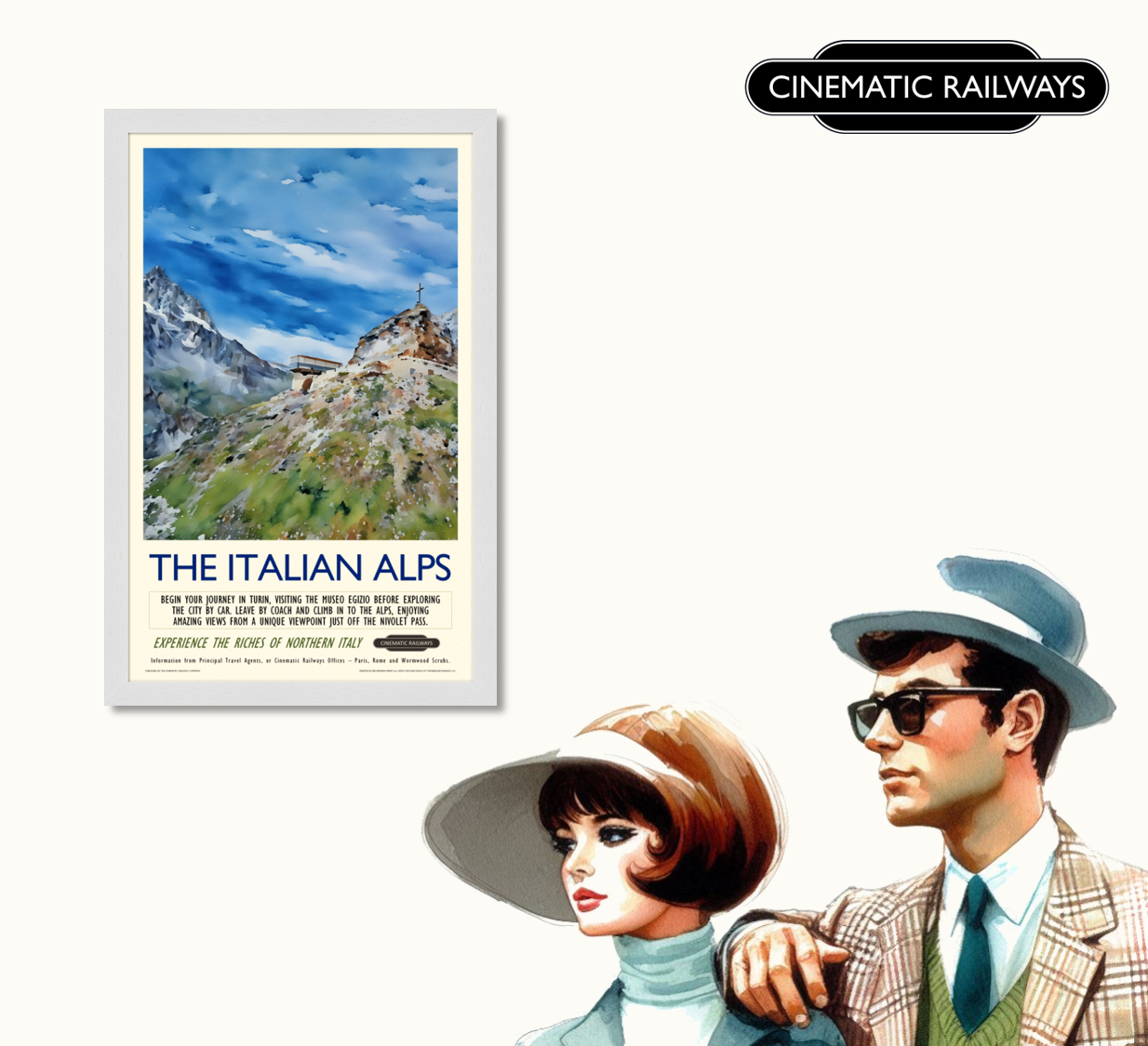 The Italian Alps - a vintage travel poster inspired by your favourite film / movie - Cinematic Railways