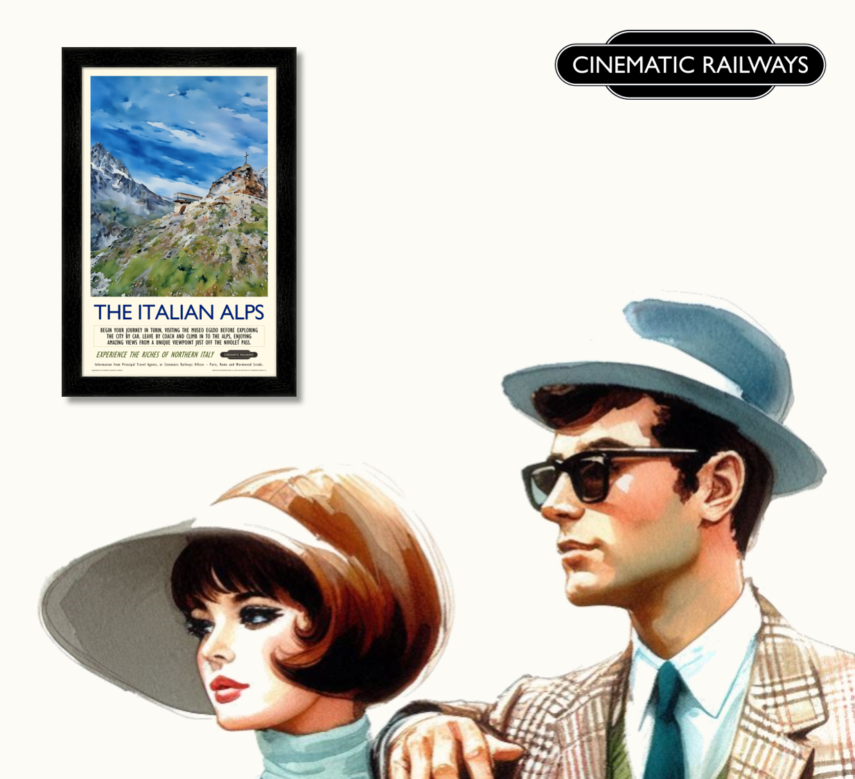 The Italian Alps - a vintage travel poster inspired by your favourite film / movie - Cinematic Railways