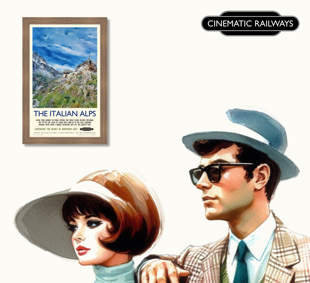 The Italian Alps - a vintage travel poster inspired by your favourite film / movie - Cinematic Railways