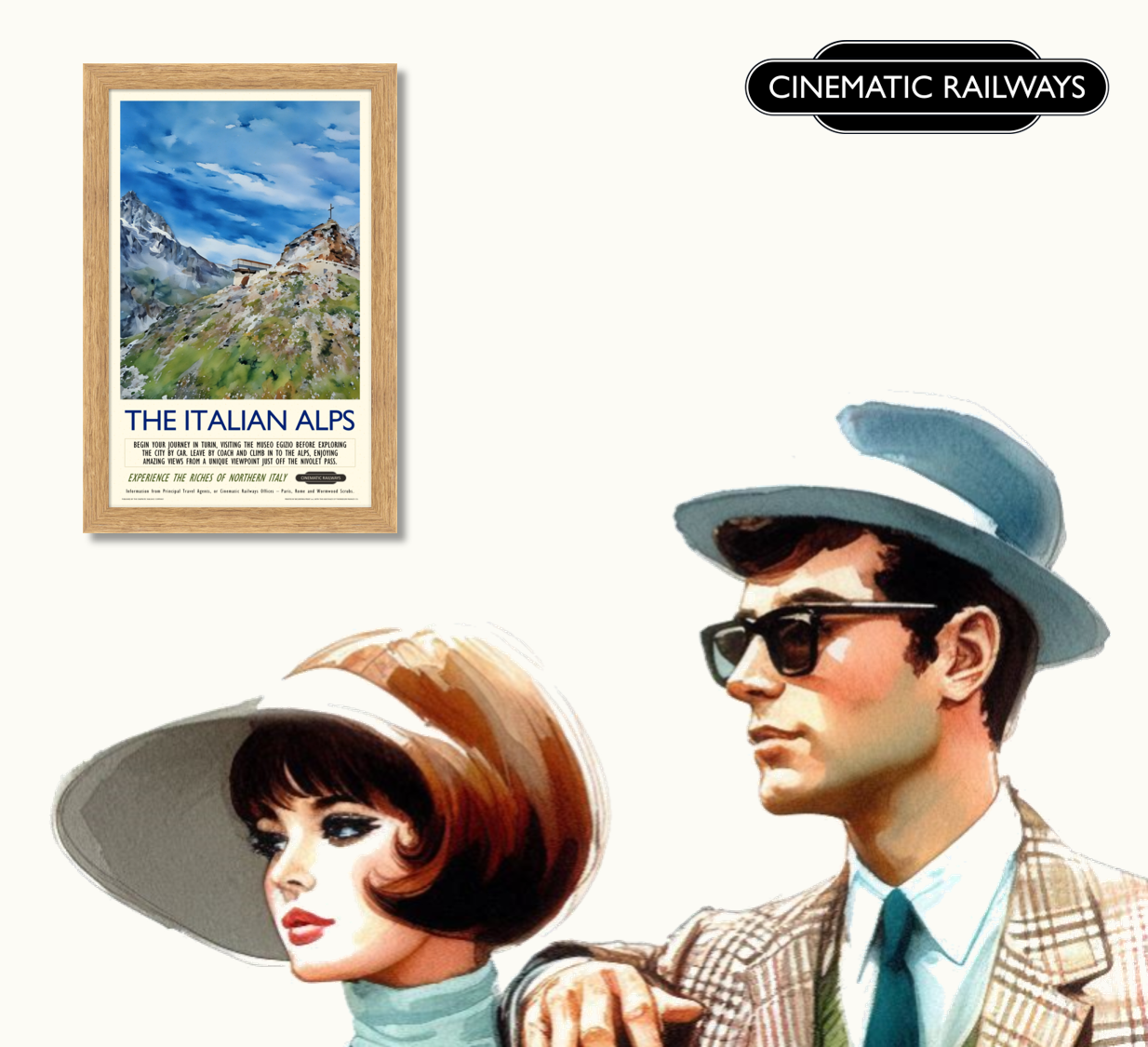 The Italian Alps - a vintage travel poster inspired by your favourite film / movie - Cinematic Railways