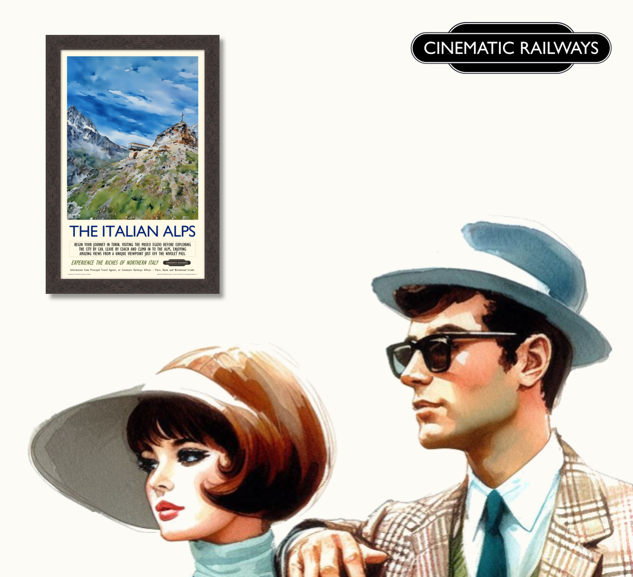 The Italian Alps - a vintage travel poster inspired by your favourite film / movie - Cinematic Railways