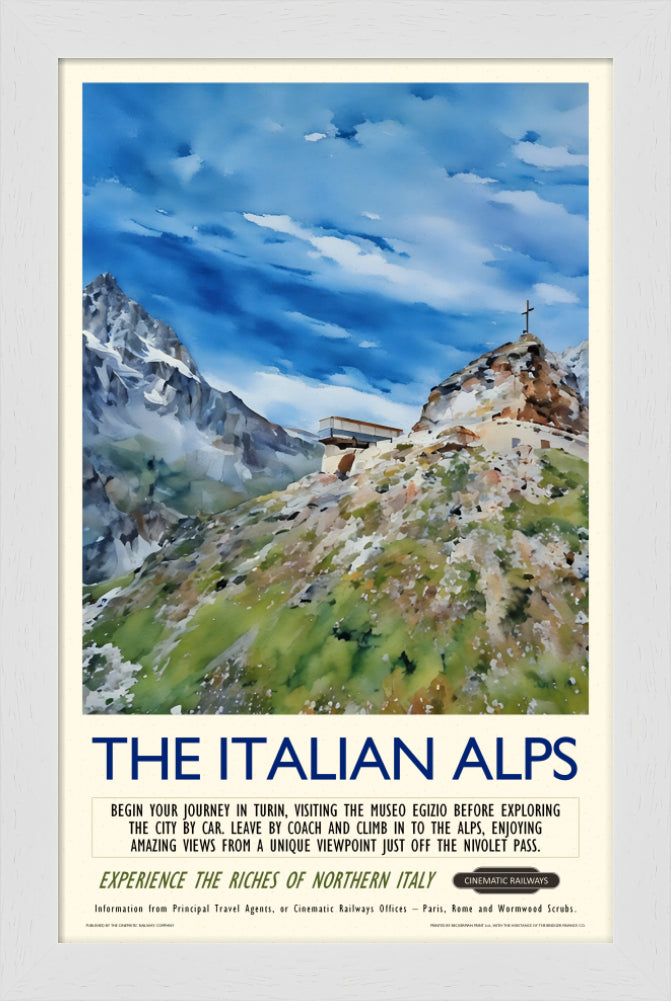 The Italian Alps - a vintage travel poster inspired by your favourite film / movie - Cinematic Railways