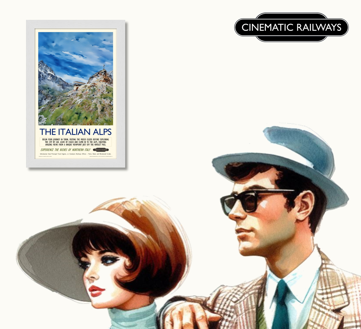 The Italian Alps - a vintage travel poster inspired by your favourite film / movie - Cinematic Railways