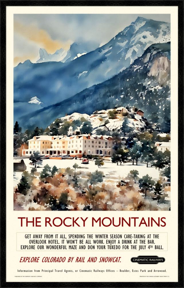 The Rocky Mountains - a vintage travel poster inspired by your favourite film / movie - Cinematic Railways