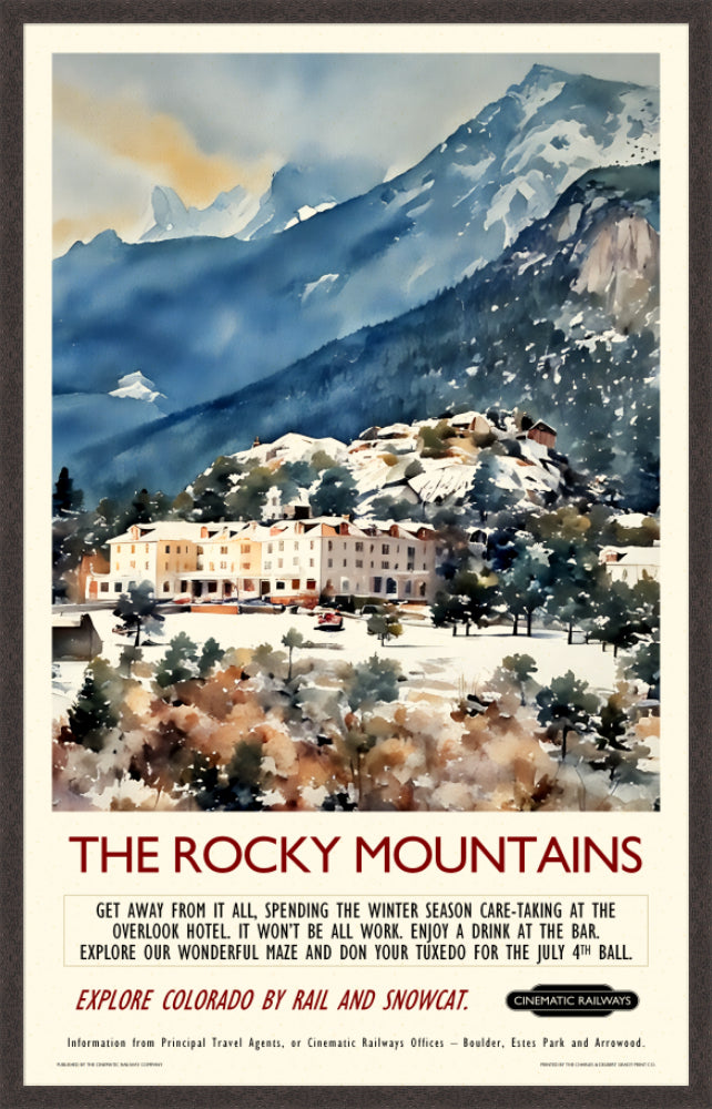 The Rocky Mountains - a vintage travel poster inspired by your favourite film / movie - Cinematic Railways