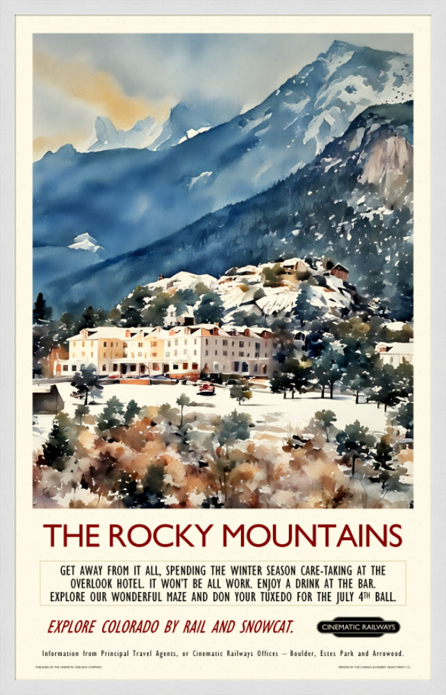 The Rocky Mountains - a vintage travel poster inspired by your favourite film / movie - Cinematic Railways