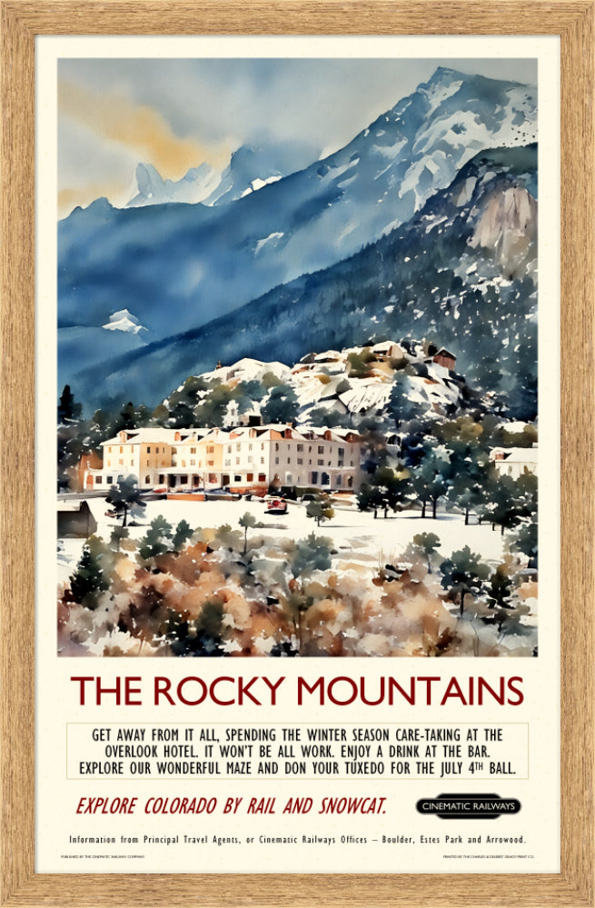 The Rocky Mountains - a vintage travel poster inspired by your favourite film / movie - Cinematic Railways