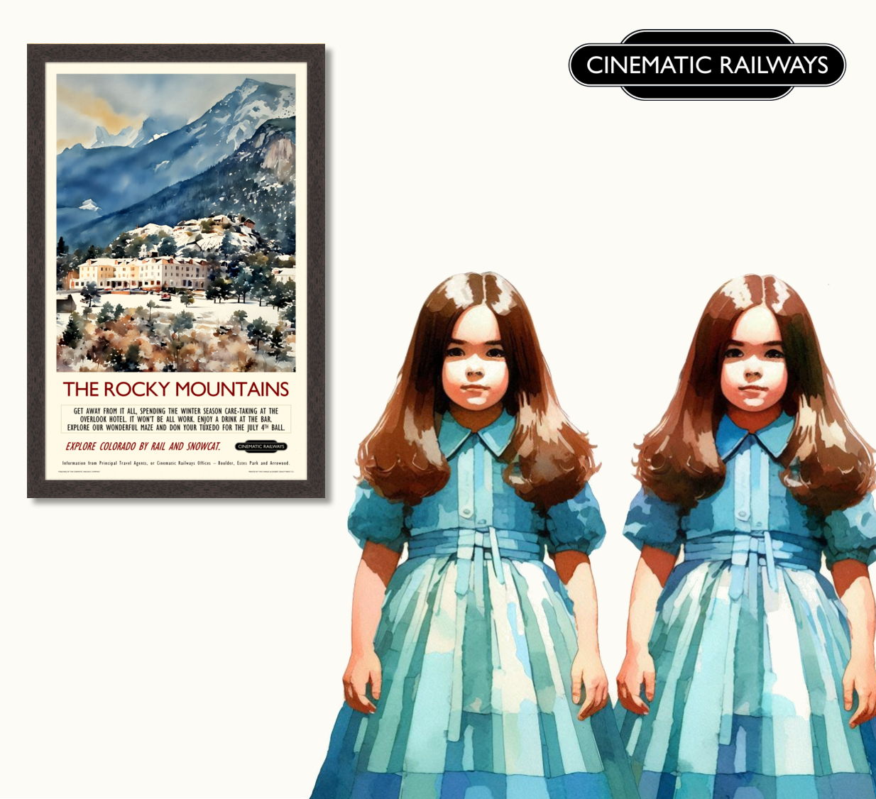 The Rocky Mountains - a vintage travel poster inspired by your favourite film / movie - Cinematic Railways