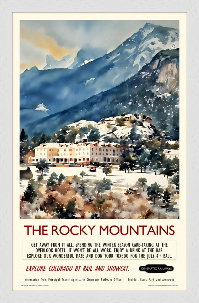 The Rocky Mountains - a vintage travel poster inspired by your favourite film / movie - Cinematic Railways