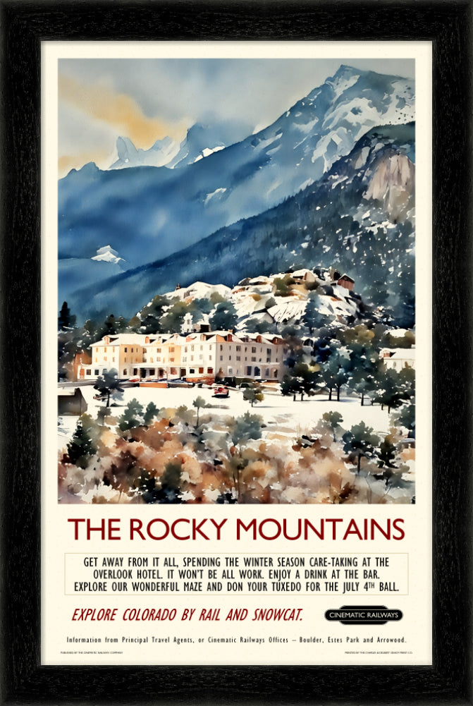 The Rocky Mountains - a vintage travel poster inspired by your favourite film / movie - Cinematic Railways