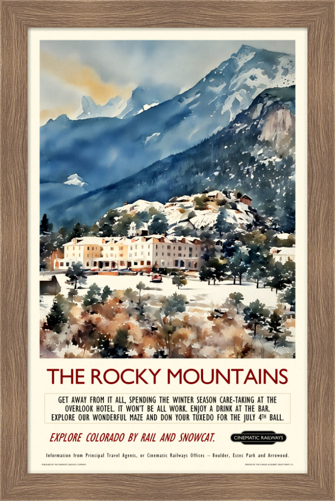 The Rocky Mountains - a vintage travel poster inspired by your favourite film / movie - Cinematic Railways