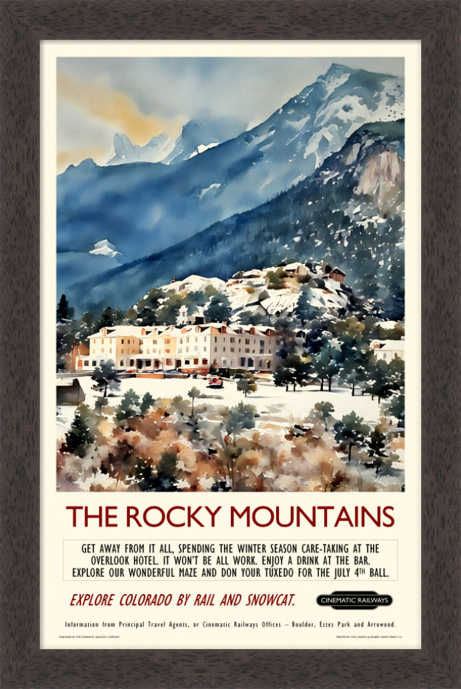 The Rocky Mountains - a vintage travel poster inspired by your favourite film / movie - Cinematic Railways