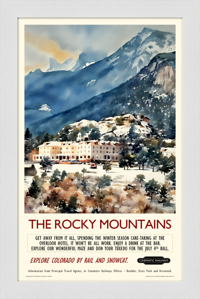 The Rocky Mountains - a vintage travel poster inspired by your favourite film / movie - Cinematic Railways
