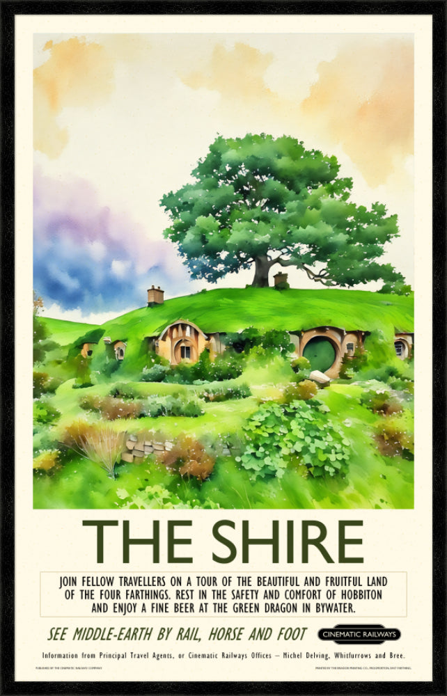 The Shire - a vintage travel poster inspired by your favourite film / movie - Cinematic Railways