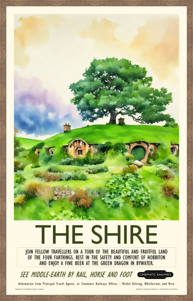 The Shire - a vintage travel poster inspired by your favourite film / movie - Cinematic Railways