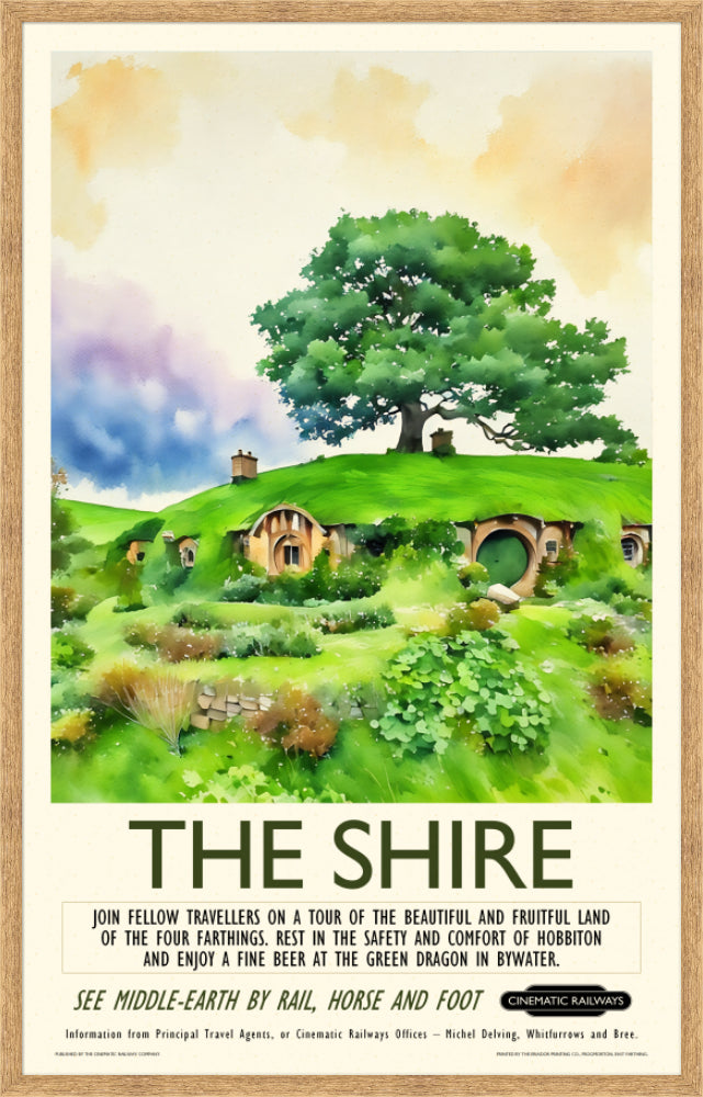 The Shire - a vintage travel poster inspired by your favourite film / movie - Cinematic Railways