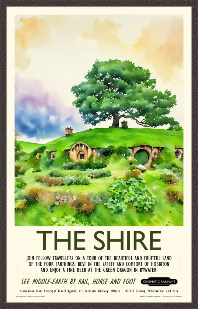 The Shire - a vintage travel poster inspired by your favourite film / movie - Cinematic Railways