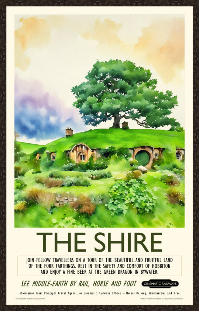 The Shire - a vintage travel poster inspired by your favourite film / movie - Cinematic Railways